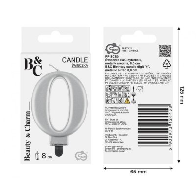Cake candle number 0 silver 8cm - 97539.jpg