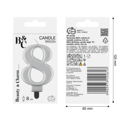 Cake candle number 8 silver 8cm - 97547.jpg