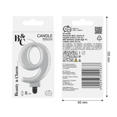 Cake candle number 9 silver 8cm - 97548.jpg