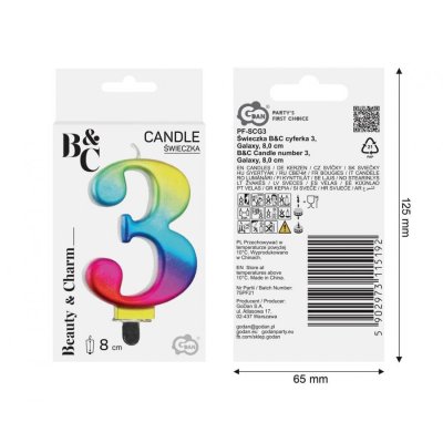 Cake candle "3" GALAXY rainbow, 8cm - 97520.jpg