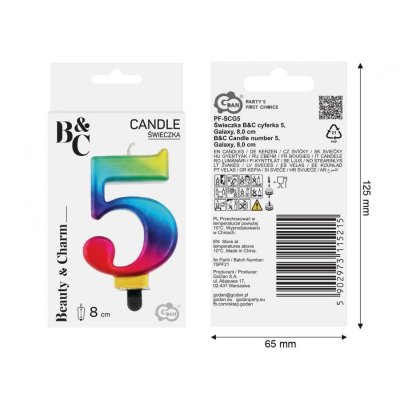 Cake candle "5" GALAXY rainbow, 8cm - 97522.jpg