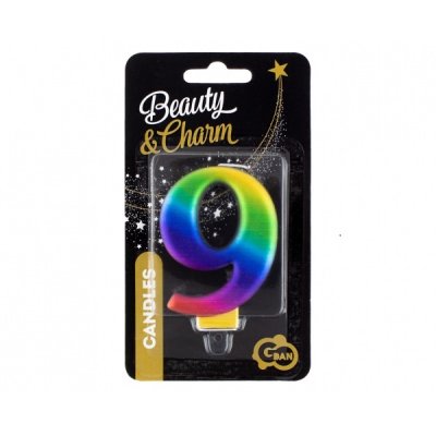 Cake candle "9" GALAXY rainbow, 8cm - PF-SCG9_2.jpg