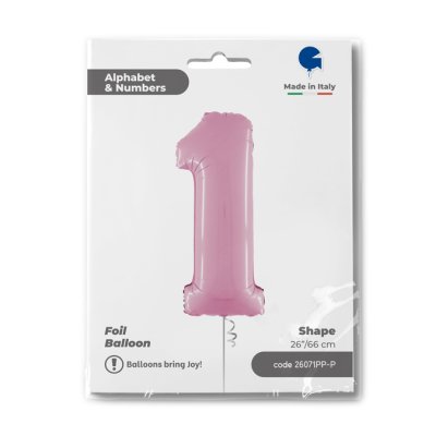 Number 1 pastel Pink (66cm,26") foil balloon - 26071PP-P-Packaged-1.jpg