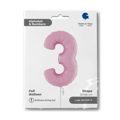 Number 3 pastel Pink (66cm,26") foil balloon - 26073PP-P-Packaged-1.jpg