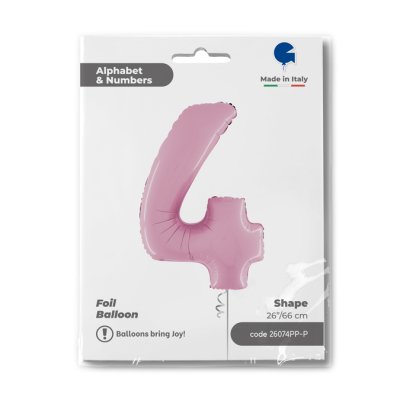 Number 4 pastel Pink (66cm,26") foil balloon - 26074PP-P-Packaged-1.jpg