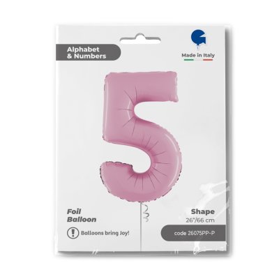 Number 5 pastel Pink (66cm,26") foil balloon - 26075PP-P-Packaged-1.jpg