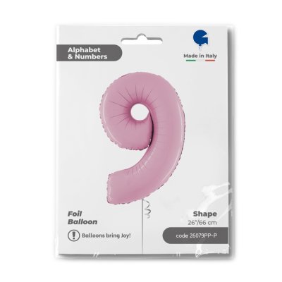 Number 9 pastel Pink (66cm,26") foil balloon - 26079PP-P-Packaged-1.jpg